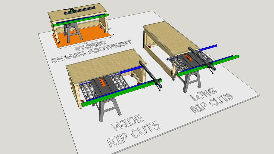 RIDGID 2412 Tablesaw w/ VSCTools Fence Plus Mobile Outfeed Workbench