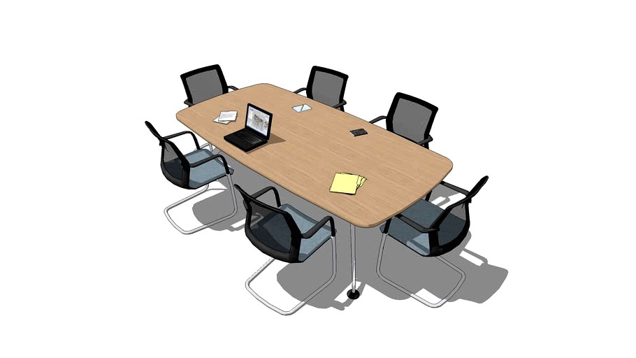 Meeting Table Scenario - 2.4m x 1.2m soft rectangular table with surrounding chairs