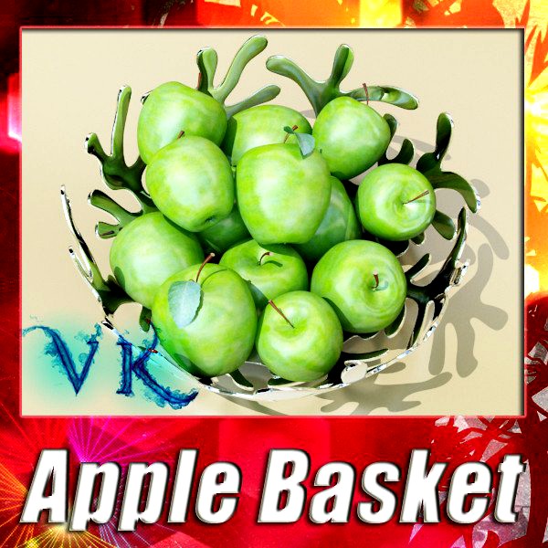 Fruit basket 04 + Green Apple3d model