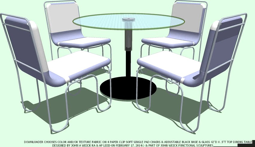 TABLE ADJ HT 42 D & 4 NO COLOR FABRIC CHAIRS DESIGNED BY JOHN A WEICK RA