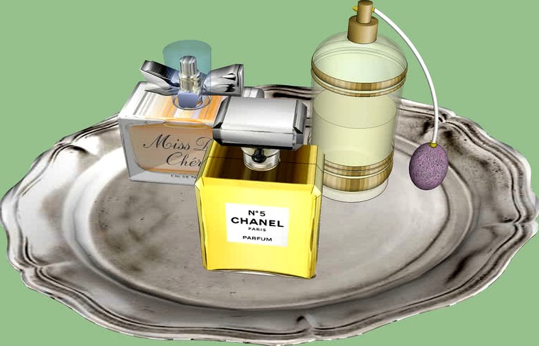 Parfums on a Silver Plate.
