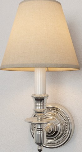 Visual Comfort Studio Single French Sconce in Polished Nickel with Tissue Shade S2110PN-T