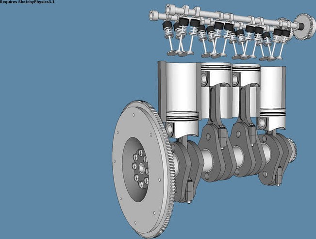 Engine 4 Pistons In Line (Animated with SketchyPhysics)