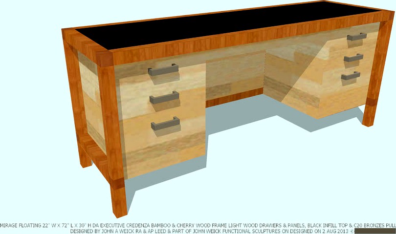 CREDENZA MIRAGE BAMBOO CHERRY LT WD DESK BLACK TOP BY JOHN A WEICK RA