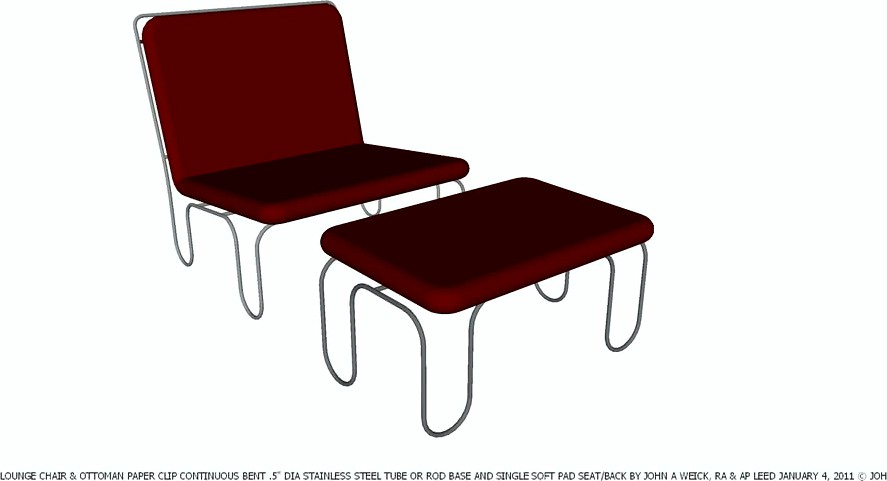 Lounge Chair & Ottoman Paper Clip dark red Soft Pad designed by John Weick RA