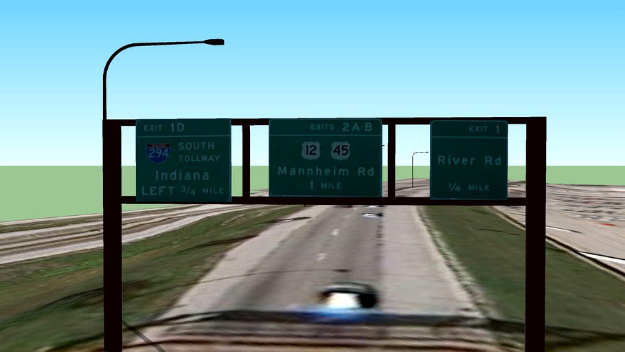 I294 Indy US12&45&Exit#1 River Rd I-190 Guide Signs