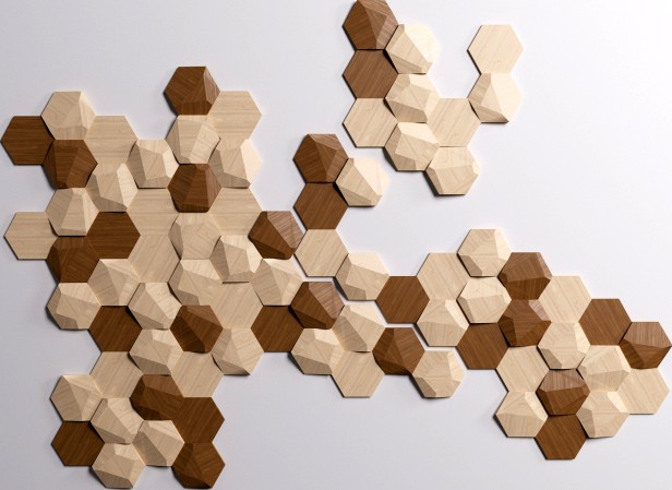 Wooden wall tiles by Monoculo Design Studio