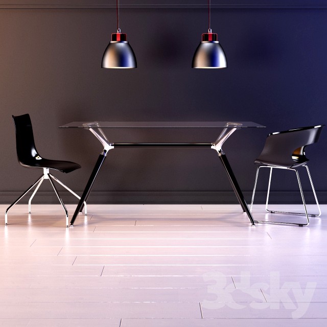 SCAB Design Metropolis table MissB and Zebra chairs