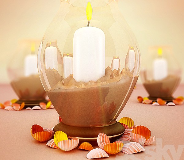 Candle with seashells