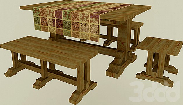 стол, скамья и табурет в рустикальном стиле