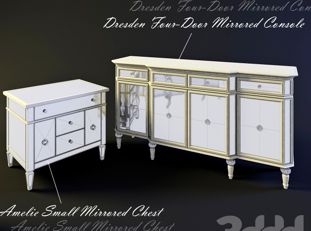 Консоль Dresden Four-Door Mirrored Console, тумба Amelie Small Mirrored Chest