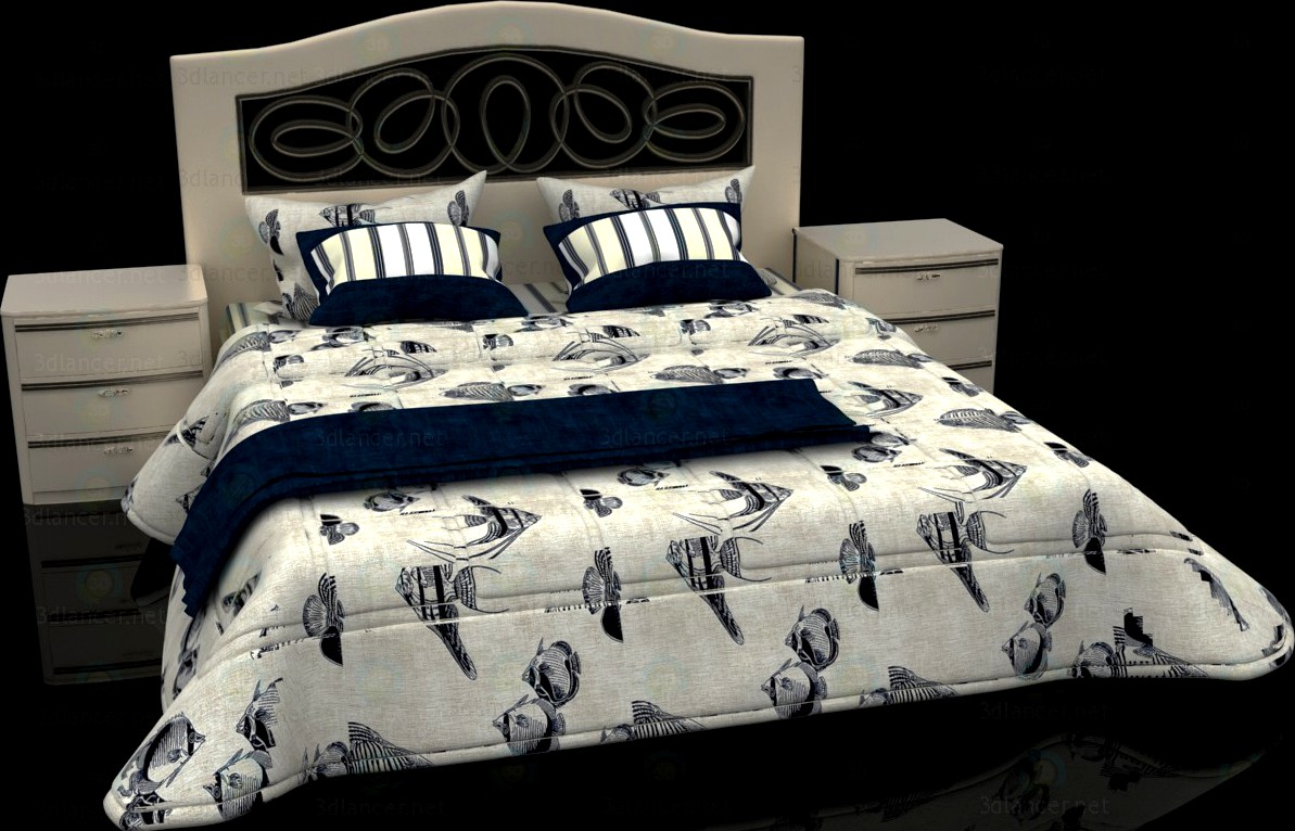 3D Model Sea style double bed with headboard Mobax 5198844