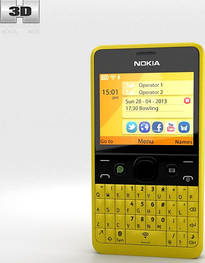 3D model of Nokia Asha 210 Yellow