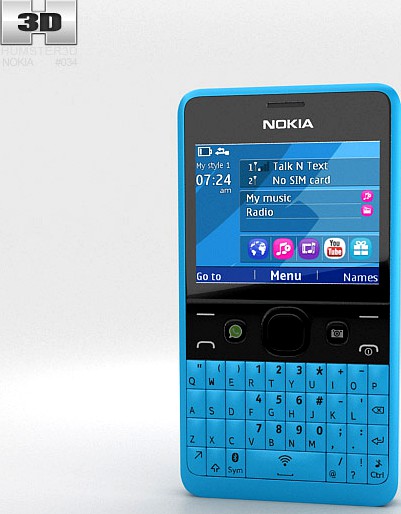 3D model of Nokia Asha 210 Cyan