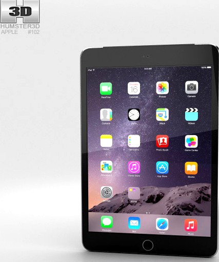 3D model of Apple iPad Mini 3 Cellular Space Grey