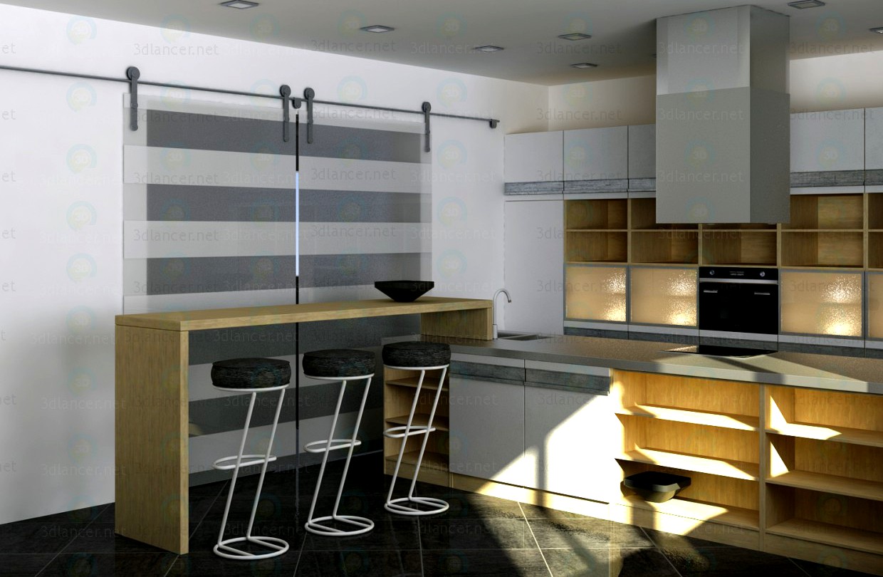 3D Model Kitchen with island, modern minimalist style