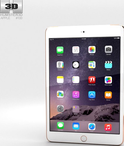 3D model of Apple iPad Mini 3 Cellular Gold