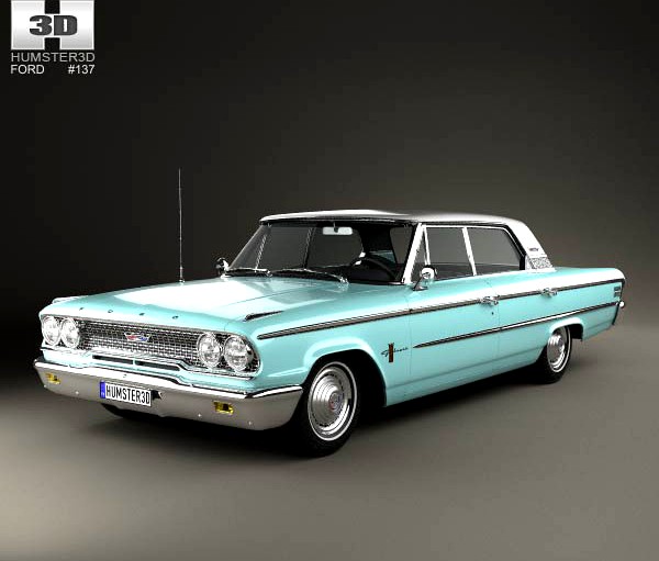 3D model of Ford Galaxie 500 4-door hardtop with HQ interior 1963