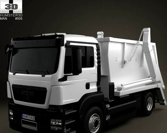 3D model of MAN TGS Skip Loader Truck 2012