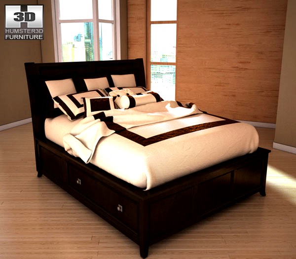 3D model of Ashley Martini Suite Queen Panel Headboard Bed