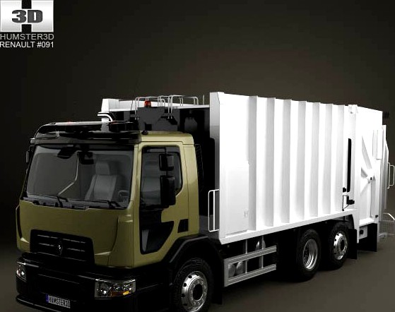 3D model of Renault D Wide Rolloffcon Garbage Truck 2013