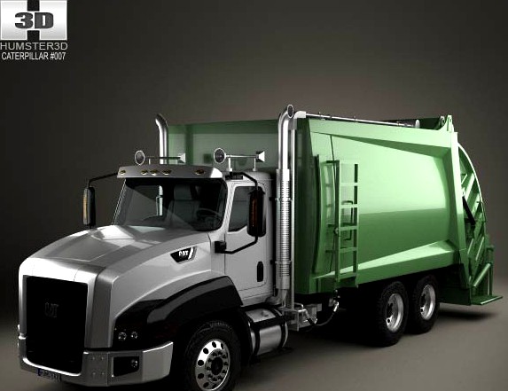 3D model of Caterpillar CT660 Rolloffcon Garbage Truck 2011