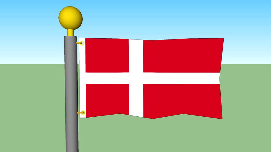 Denmark Flag with Flagpole