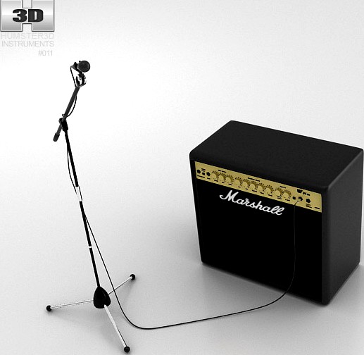 3D model of Microphone with Holder and Amp