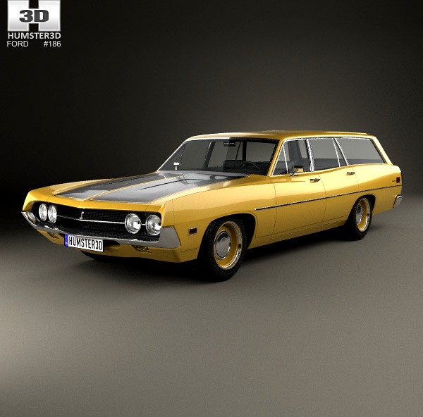 3D model of Ford Torino 500 Station Wagon 1971