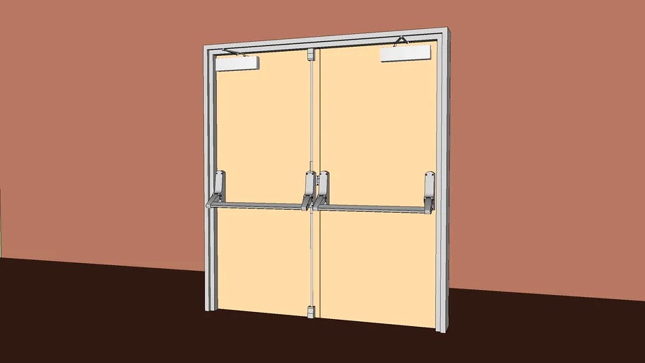 Commercial Wood Double Door (Type 2 Frame) - 36 in /w Door Closer and Vert Pushbar Opener - Style 3