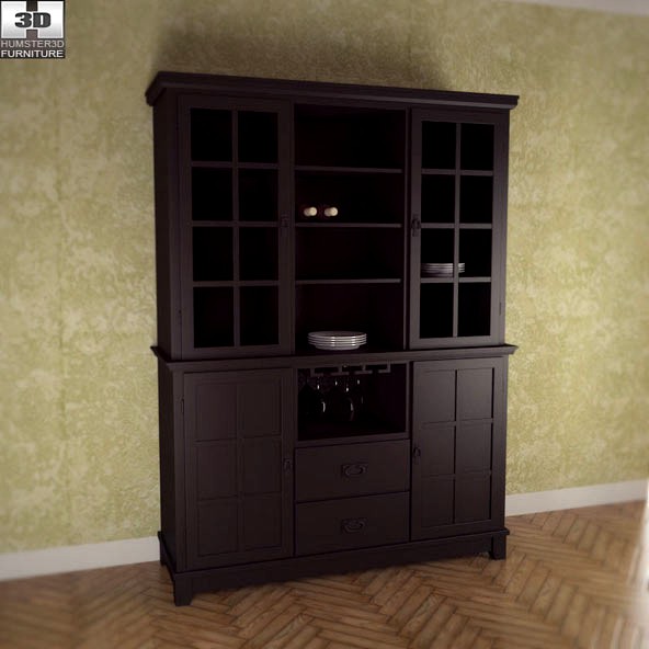 3D model of Buffet and Hutch in Ebony &#8211; Arts and Crafts