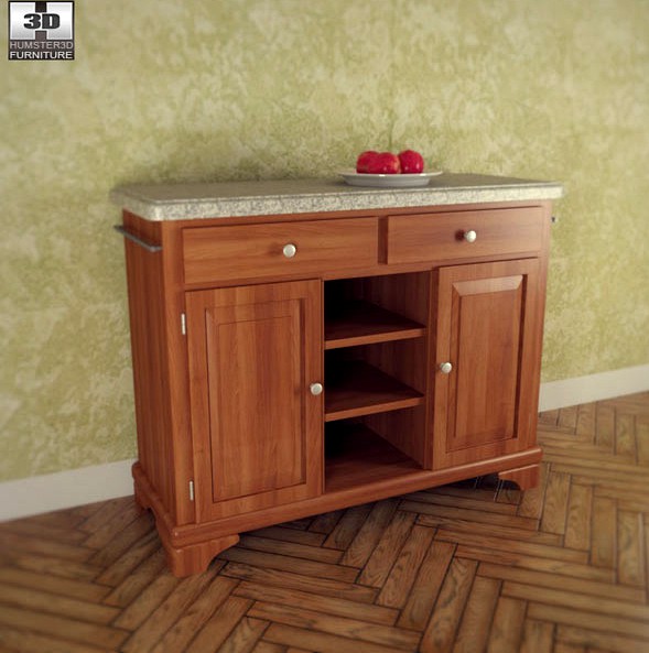 3D model of Buffet with Gray Granite Top in Oak