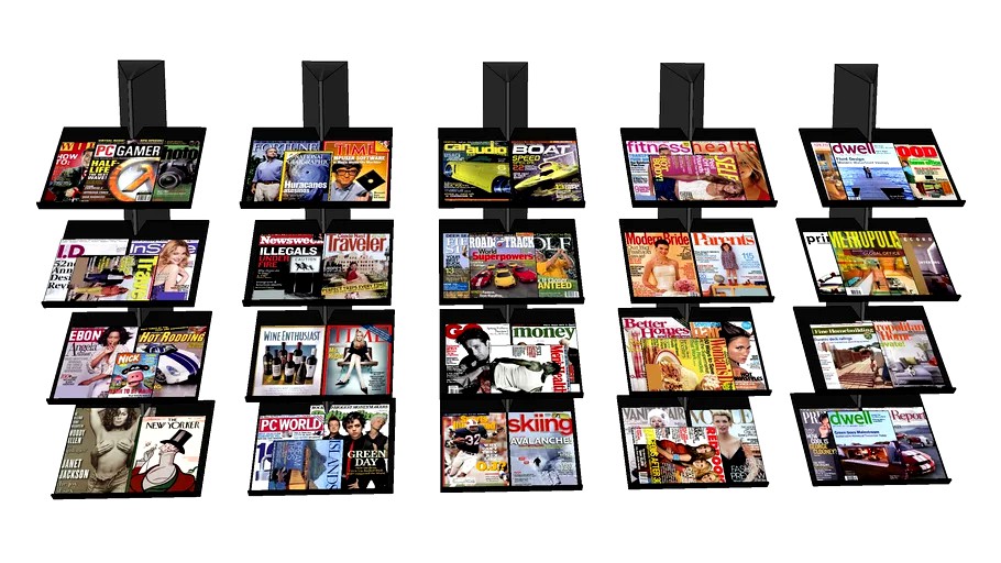 Magazine racks with magazines 3d model