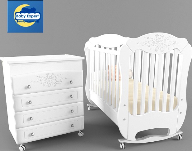 Bed and changing dresser Baby Expert Diamante bianco, white / silver