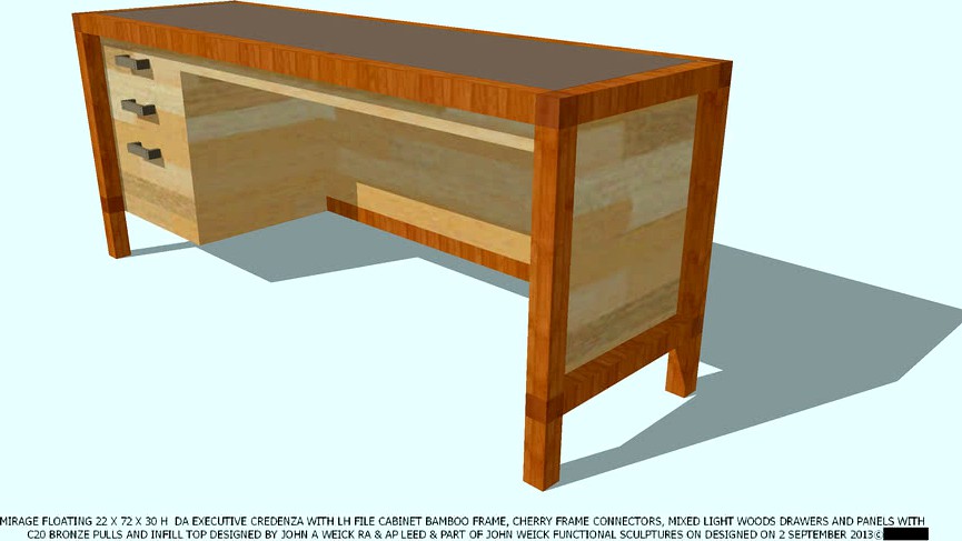CREDENZA BAMBOO CHERRY LH FILE CAB BRONZE TOP BY JOHN A WEICK RA