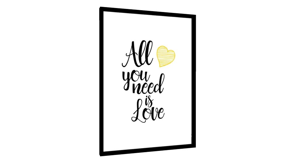 Quadro All you need is love fundo branco coração amarelo ouro - Galeria9, por JulioJodas