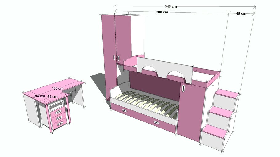 Cameretta soppalco con scaletta contenitore e scrivania
