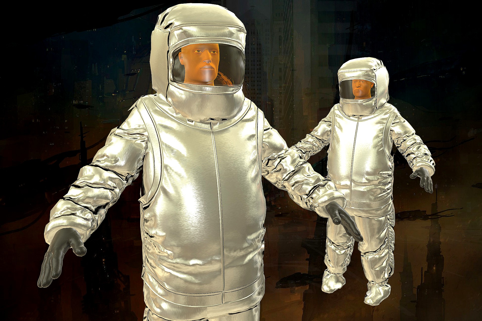 Firefighter in Aluminized Flame Proof Suit