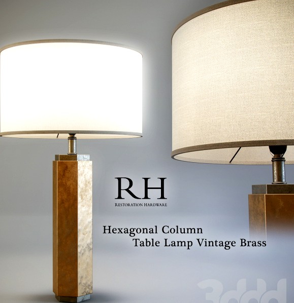 Hexagonal Column Table Lamp Vintage Brass