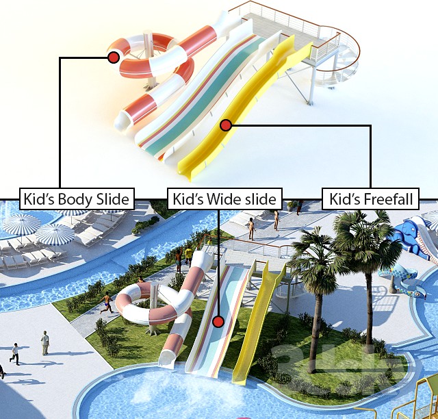 Waterslides: Kid&amp;#39;s Body Slide, Kid&amp;#39;s Wide slide, Kid&amp;#39;s Freefall