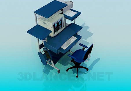 3D Model Desk with a computer and peripherals