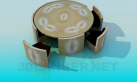 3D Model Table with pull-out chairs
