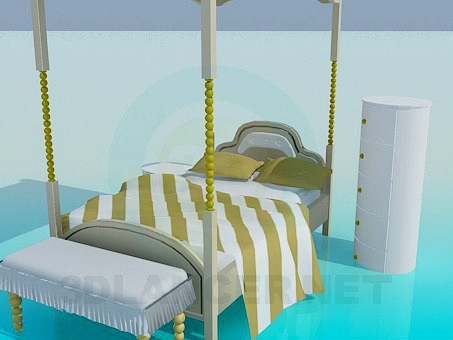 3D Model Bed with roof and bedside tables