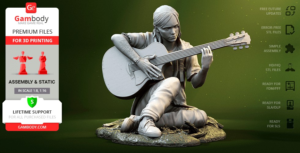 Ellie with Guitar 3D Printing Figurine | Assembly