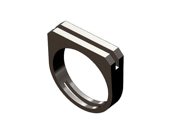 2 Bar flat top rectangular signet ring | 3D