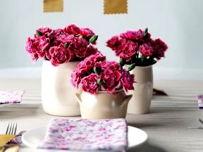 Pink Carnations in Ceramic Vases