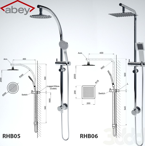 RHB05 MONZA Curve Rail and Hand Shower Ensemble