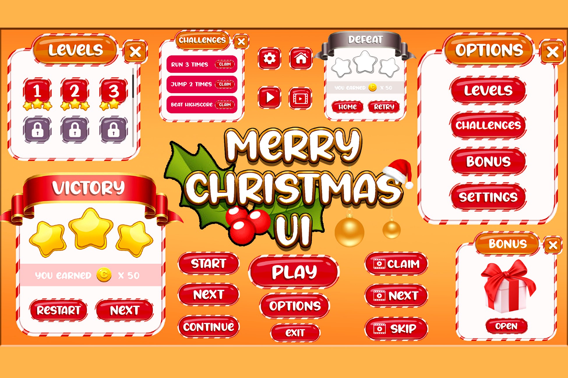 Merry Christmas UI Pack -- Hyper Casual Games