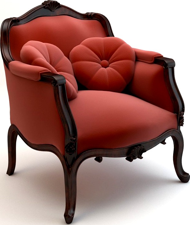 Red baroque armchair with pillows3d model