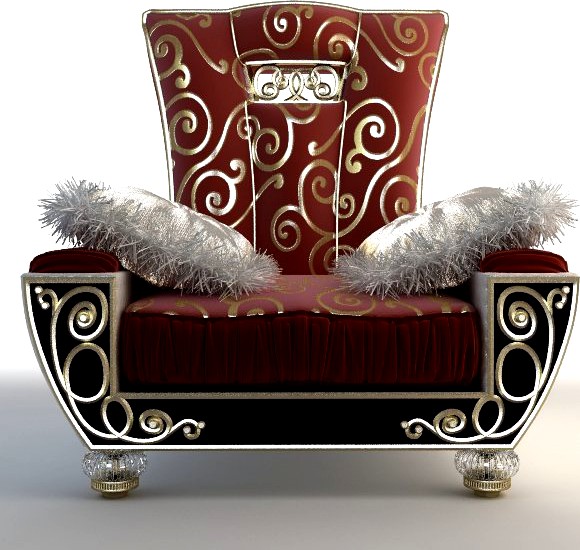 Ornate Armchair with Fringed Pillows3d model
